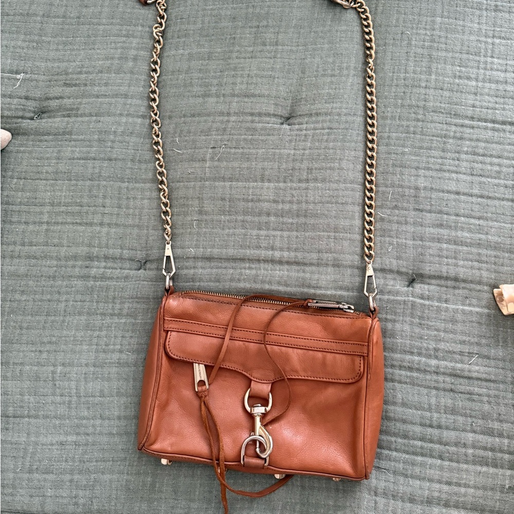 REBECCA MINKOFF MINI MAC BROWN CROSSBODY Leather Handbag PURSE Chain Strap